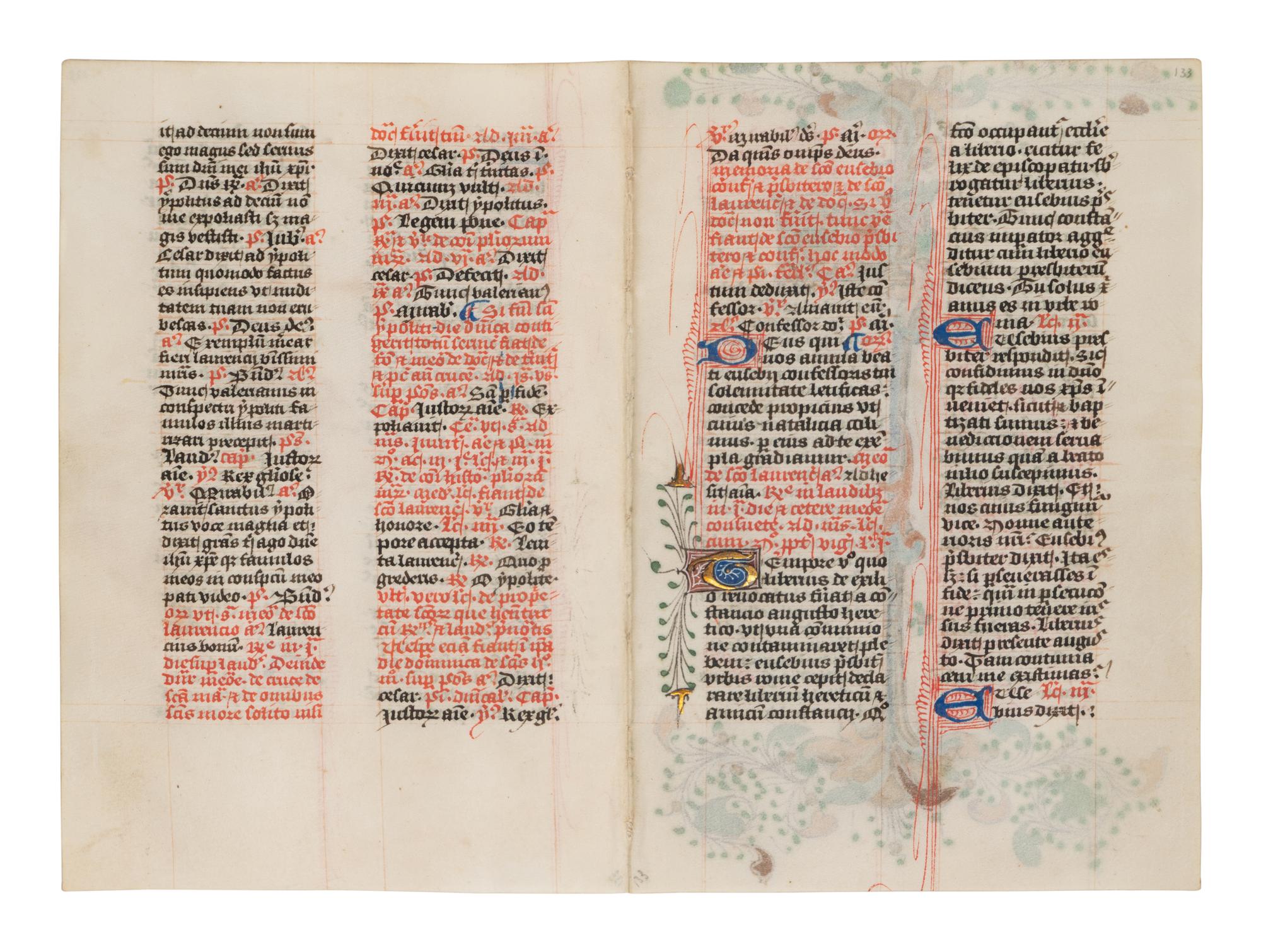 ANONYMOUS ENGLISH ILLUMINATOR A bifolium from a Breviary, in Latin, illuminated manuscript on parchment [England, probably London, c. 1450]