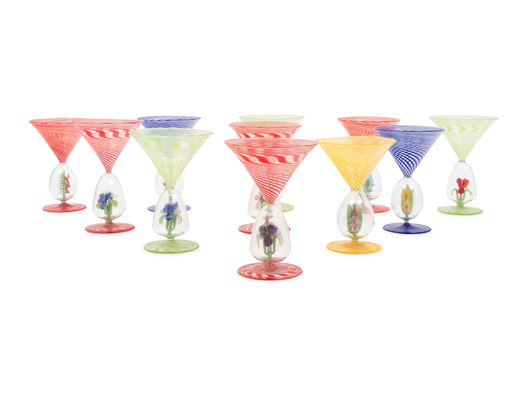 A Set of Eleven Murano Glass Cocktail Stems