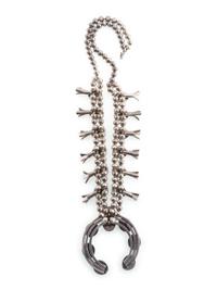 Navajo Silver and Coral Squash Blossom Necklace