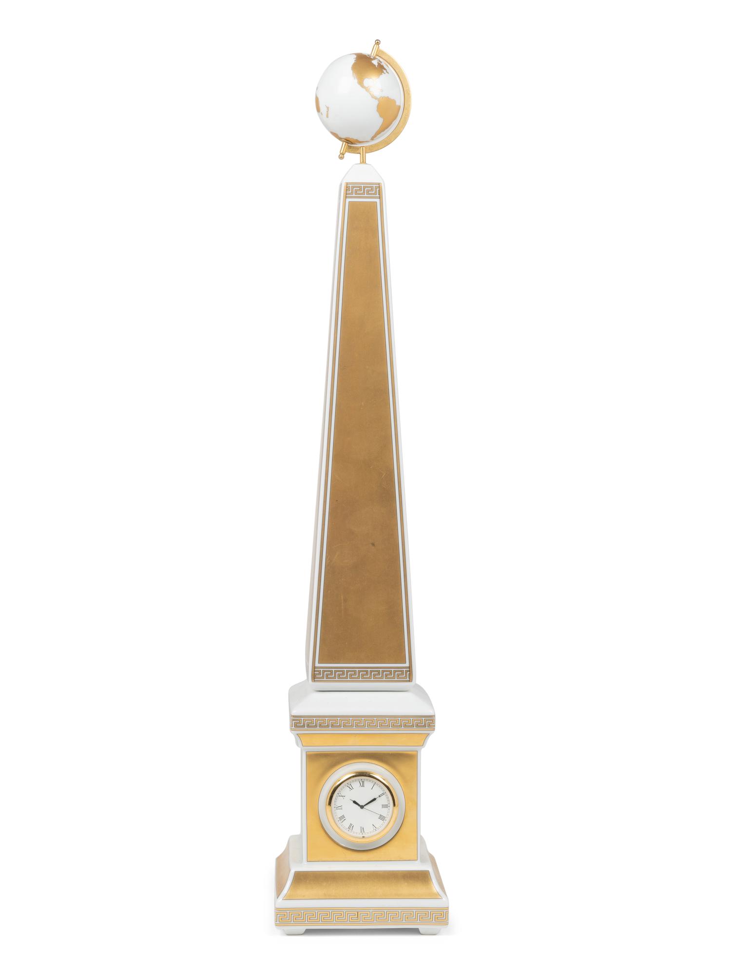 A Versace Carpe Diem Clock-Inset Porcelain Obelisk