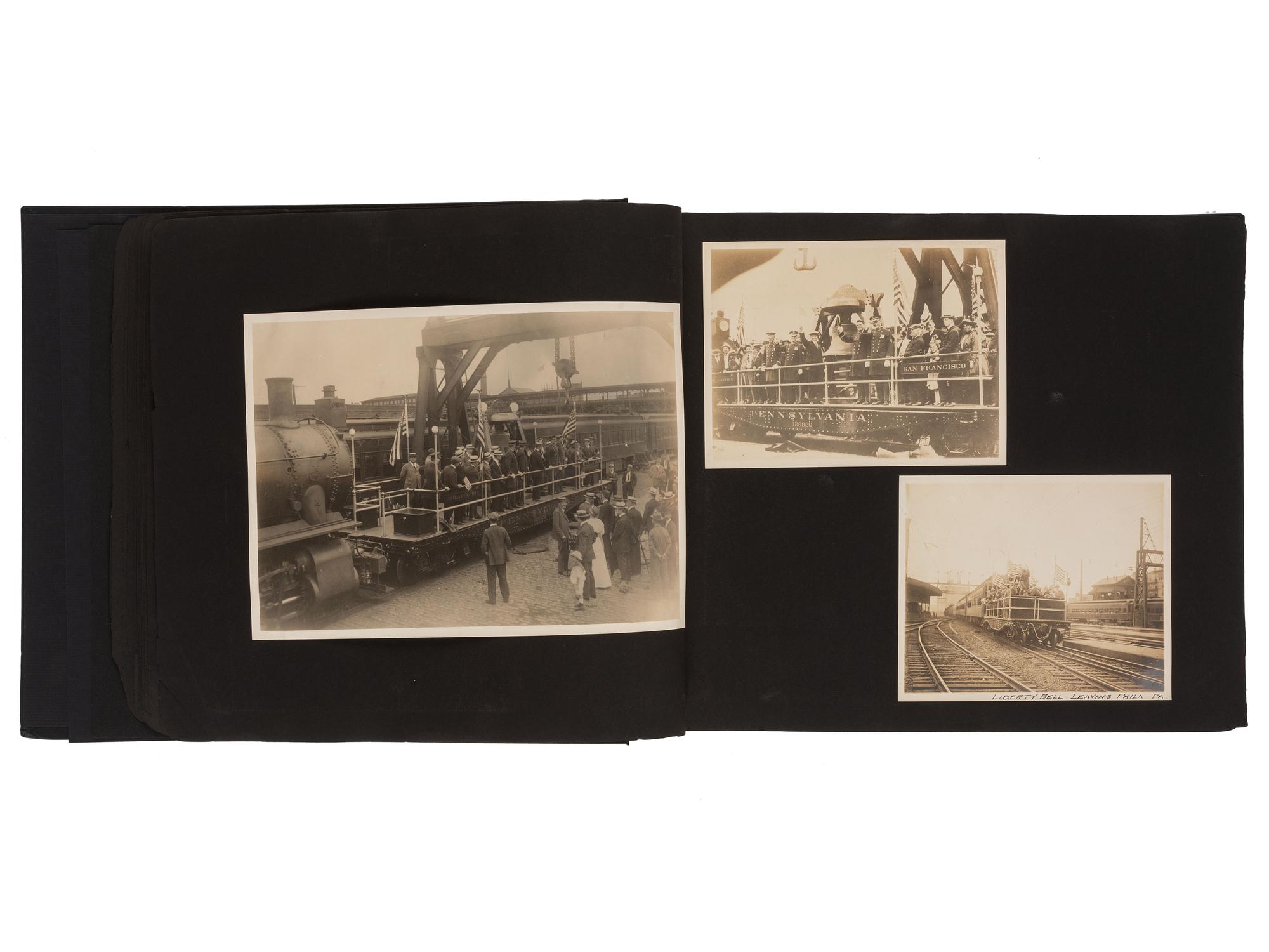 Americana Album containing approx. 350 photographs documenting the journey of the Liberty Bell from Philadelphia to San Francisco for the Panama-Pacific Exposition. 1915.
