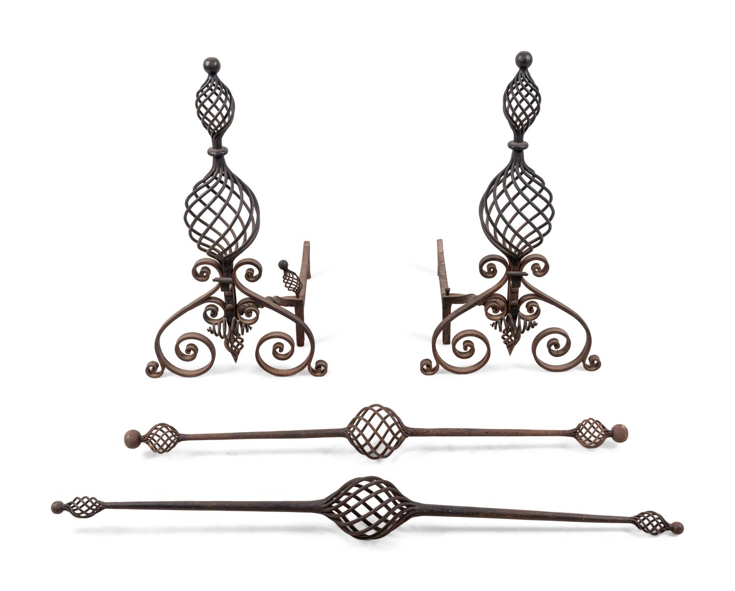 A Pair of Continental Iron Baluster-Twist Andirons