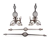 A Pair of Continental Iron Baluster-Twist Andirons