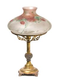 A Handel Reverse Painted Desk Lamp, Diameter of shade 12 inches.
