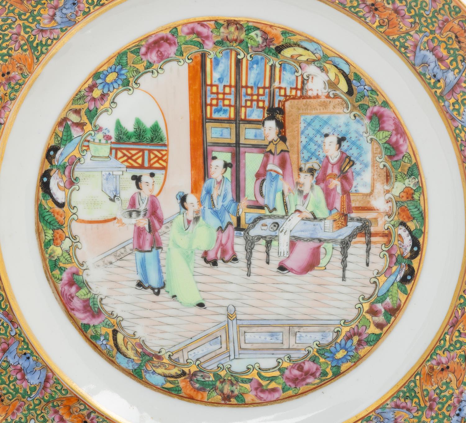 Five Chinese Export Famille Rose Porcelain Plates