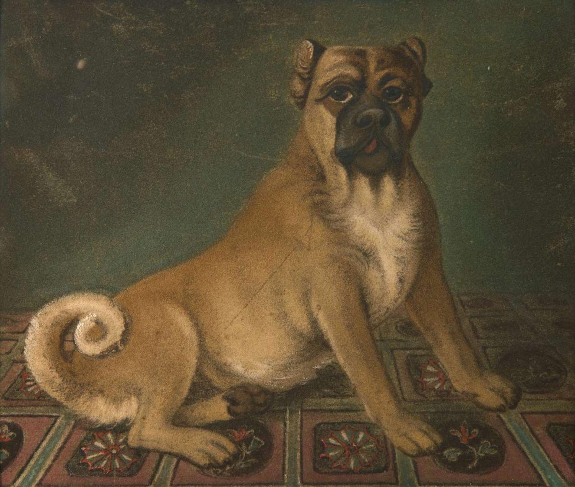 British School (19th Century)- Dog in Green Interior