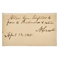 [Lincoln, Abraham] Lincoln, Abraham. Autograph Note, signed