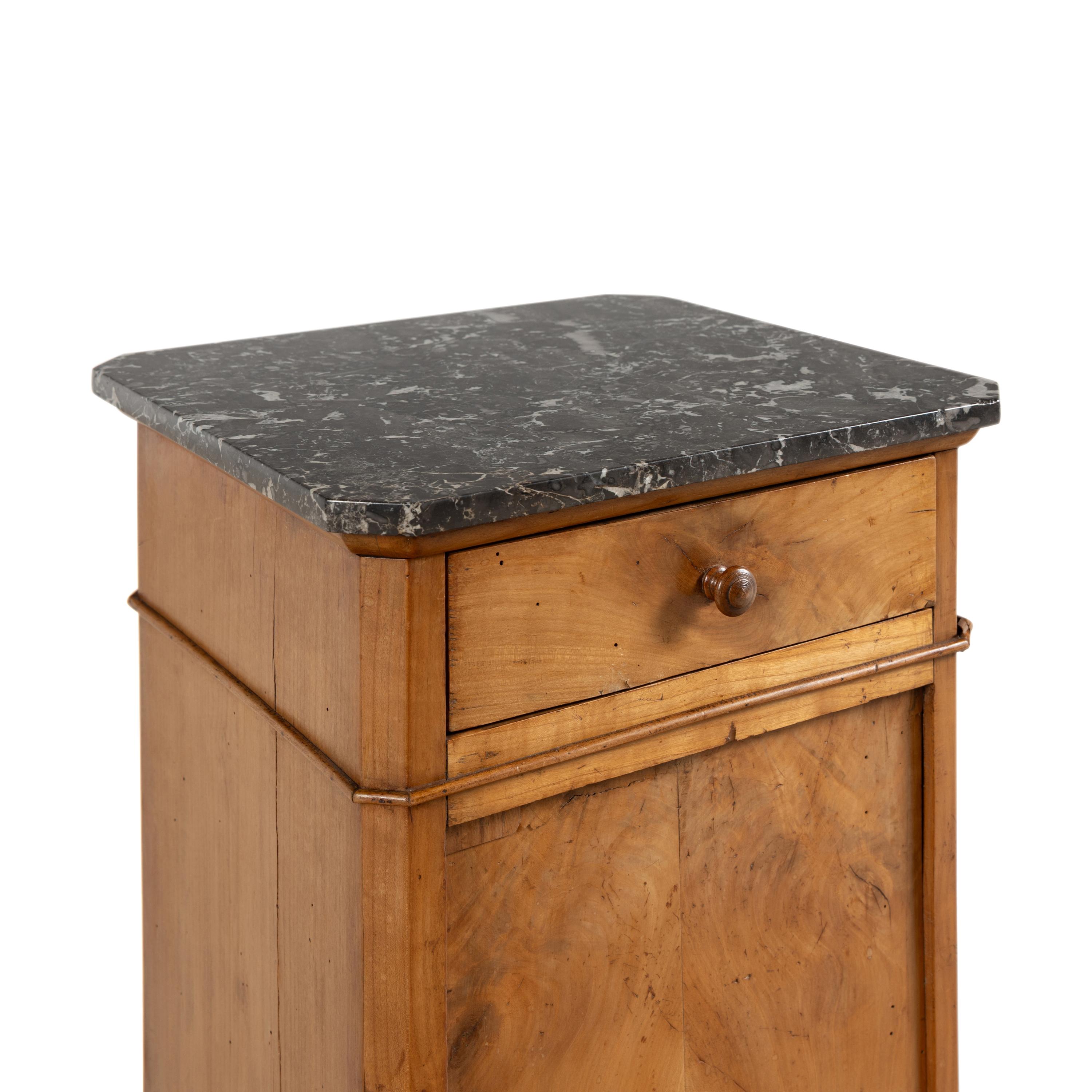 A Continental Figured Walnut Marble-Top Pedestal Cabinet