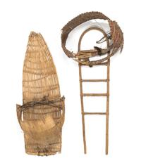 Two Wicker and Wood Frame Cradleboards Length of longer 32 1/2 inches.