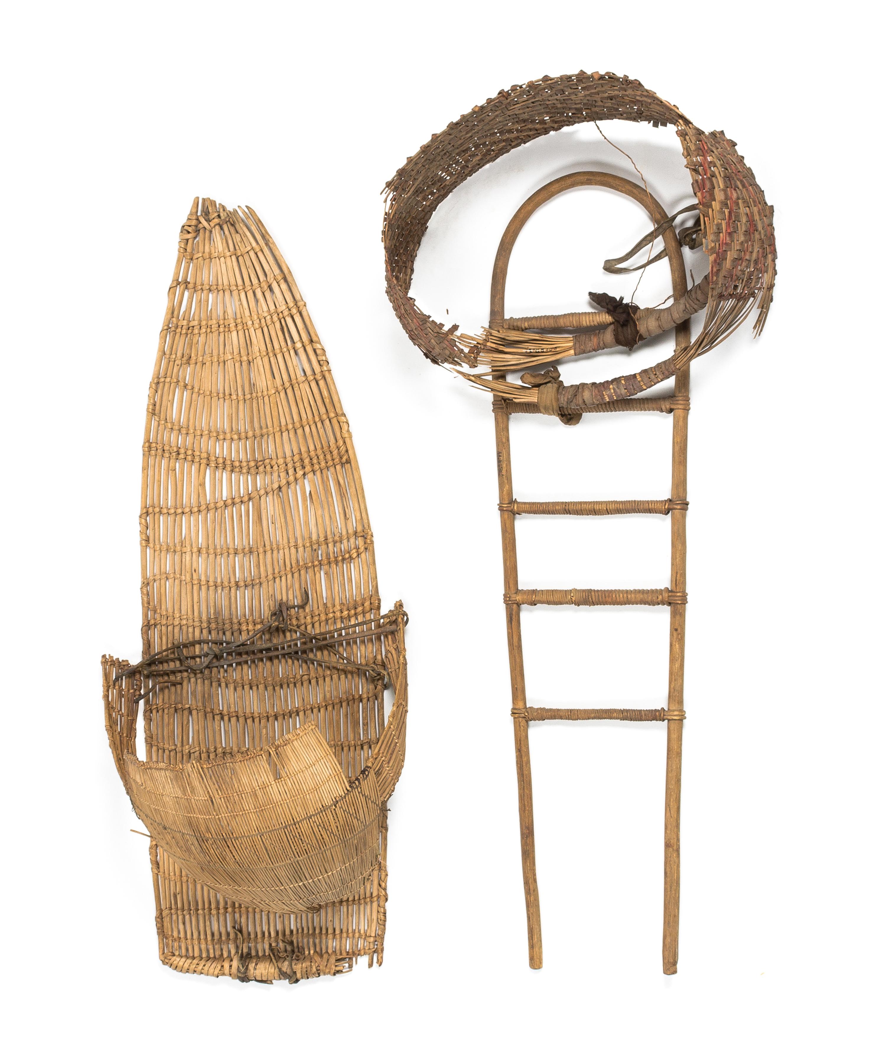 Two Wicker and Wood Frame Cradleboards Length of longer 32 1/2 inches.