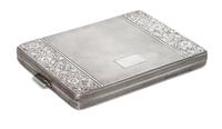 A Silver-Plate Cigarette Case, 20th Century, of rectangular hinged form with foliate and textured external decoration and gilt interior