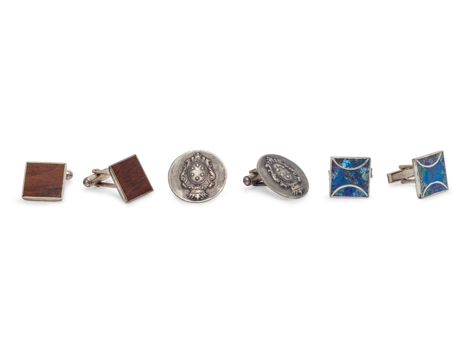 A Collection of Silver and Inlay Cuff Links,