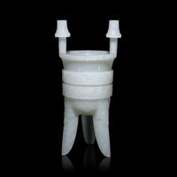 A Chinese Carved Pale Celadon Jade Tripod Vessel, Jia, Late Qing - Early Republic Period 晚清/民國 青白玉仿古斝