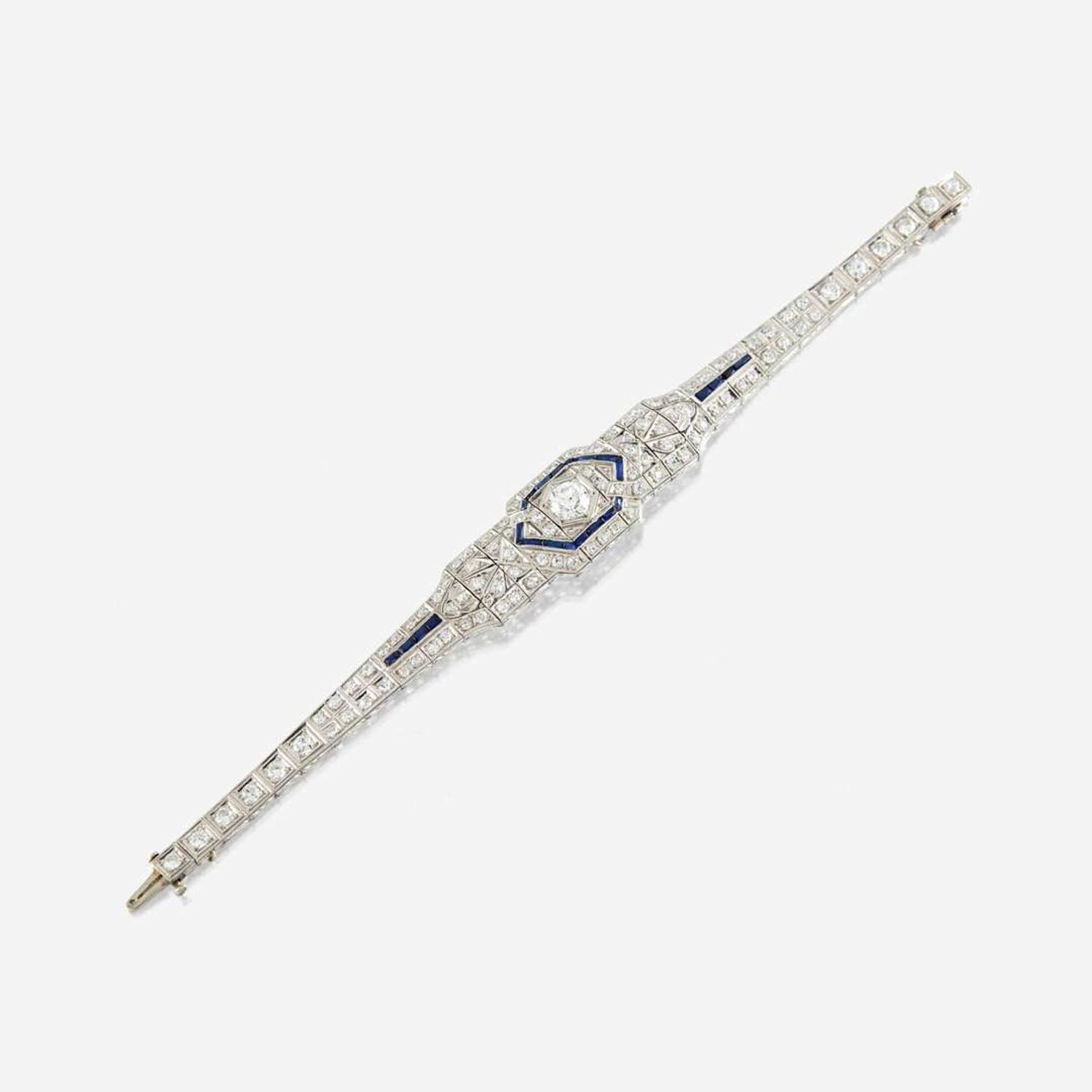An Art Deco diamond, sapphire, and platinum bracelet
