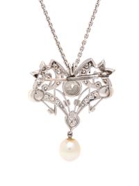 DIAMOND AND CULTURED PEARL PENDANT/BROOCH NECKLACE