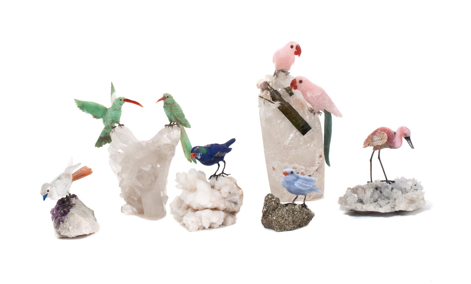 A Collection of Six Ornithological Mineral Specimens Height of tallest 8 1/2 inches. — SECOND HALF 20TH CENTURY