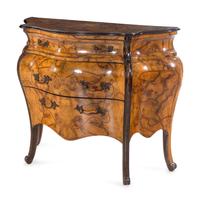 An Italian Rococo Satinwood Inlaid Burl Walnut Commode