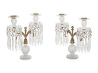 A Pair of Regency Style Gilt Bronze and Cut Glass Two-Light Candelabra