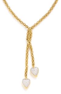 A Yellow Gold and Diamond Heart Motif Lariat Necklace, 91.80 dwts.