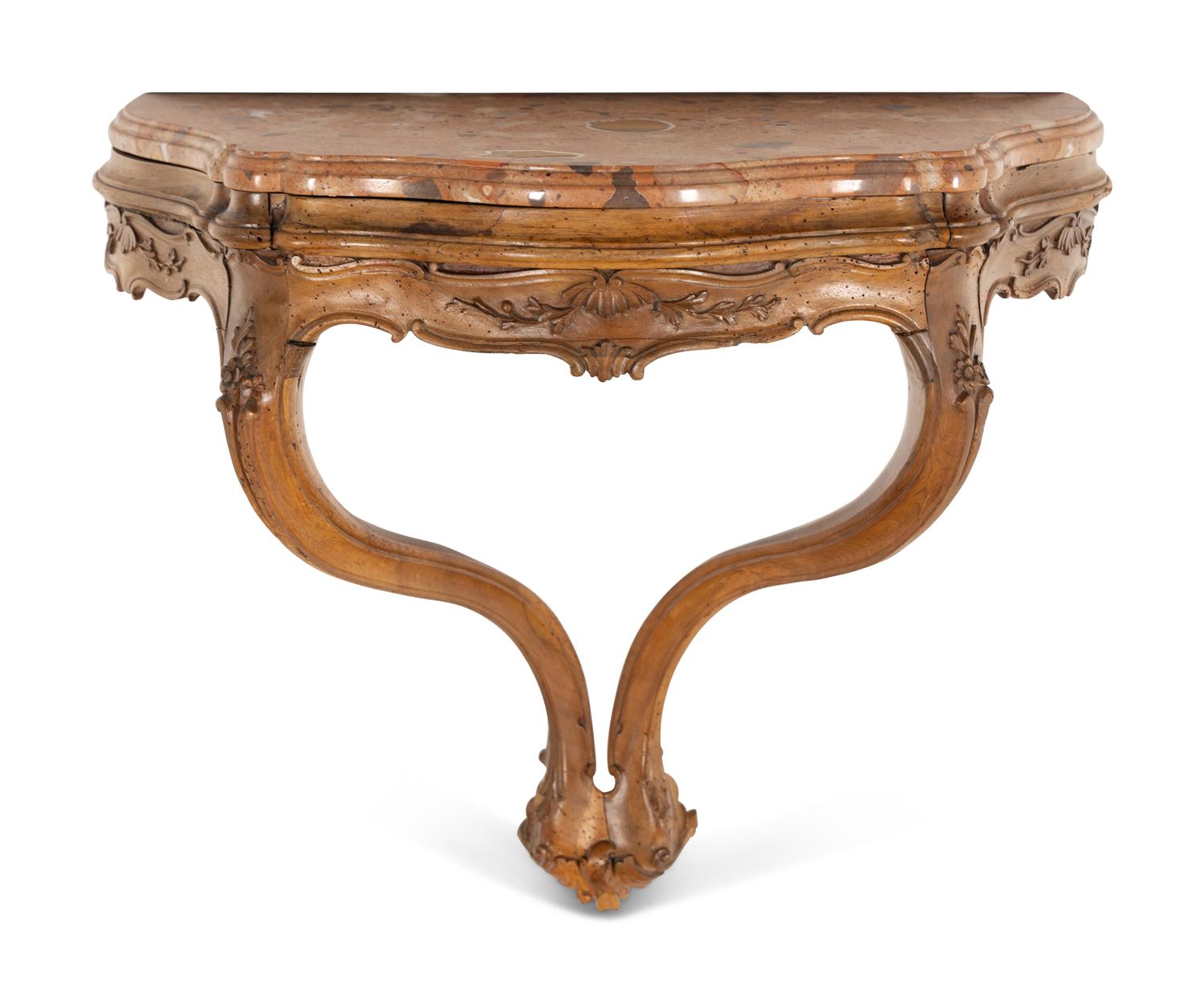 A North Italian Walnut Marble-Top Console Table