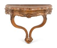 A North Italian Walnut Marble-Top Console Table