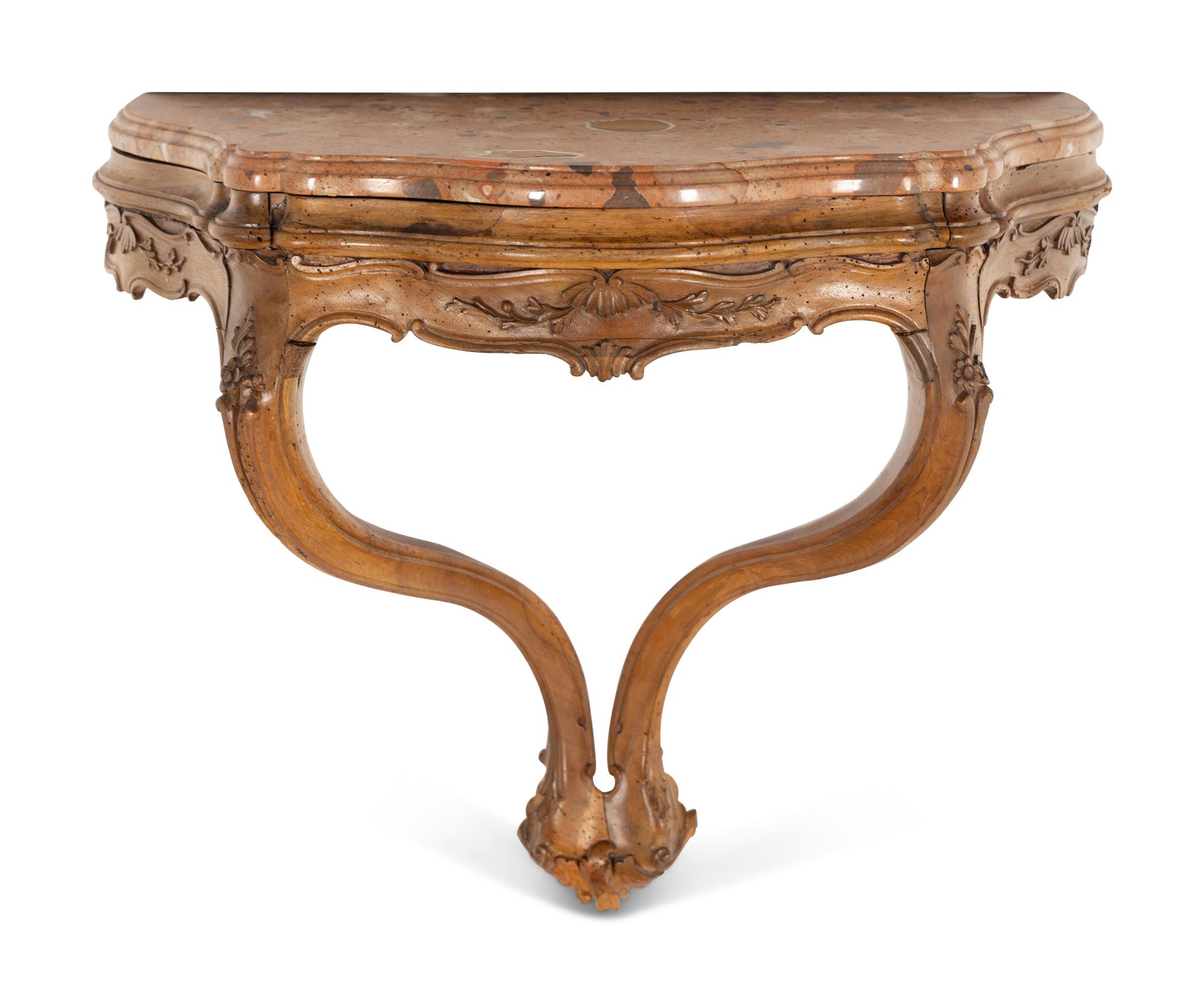 A North Italian Walnut Marble-Top Console Table