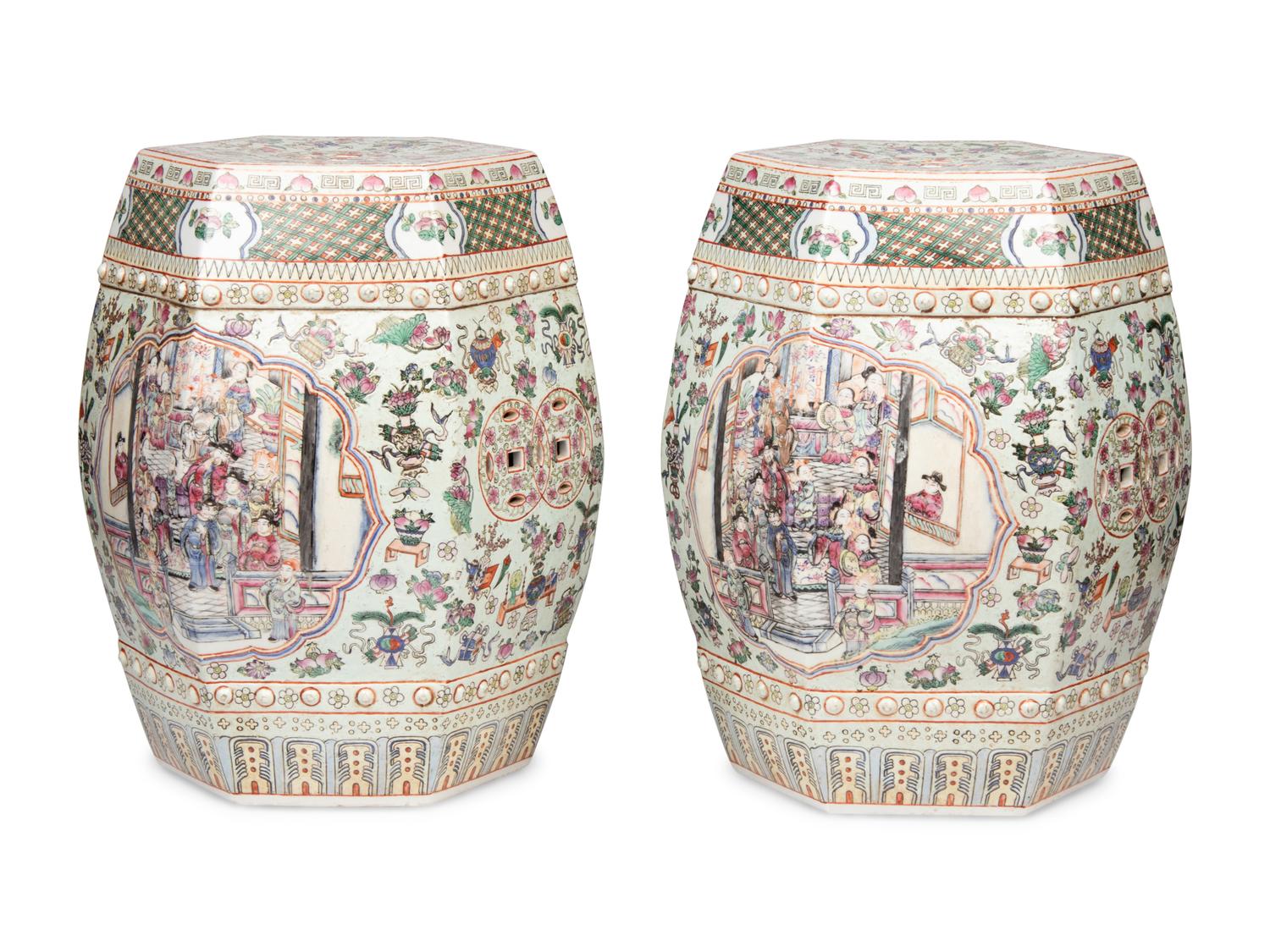 A Pair of Chinese Export Famille Rose Porcelain Garden Seats