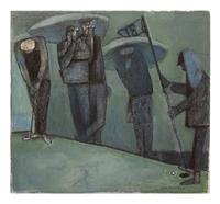 Four works: 19th Hole, 1971; Untitled (Golf Scene); Untitled (Golfers Under Tree); and Golfers ABC , 1964