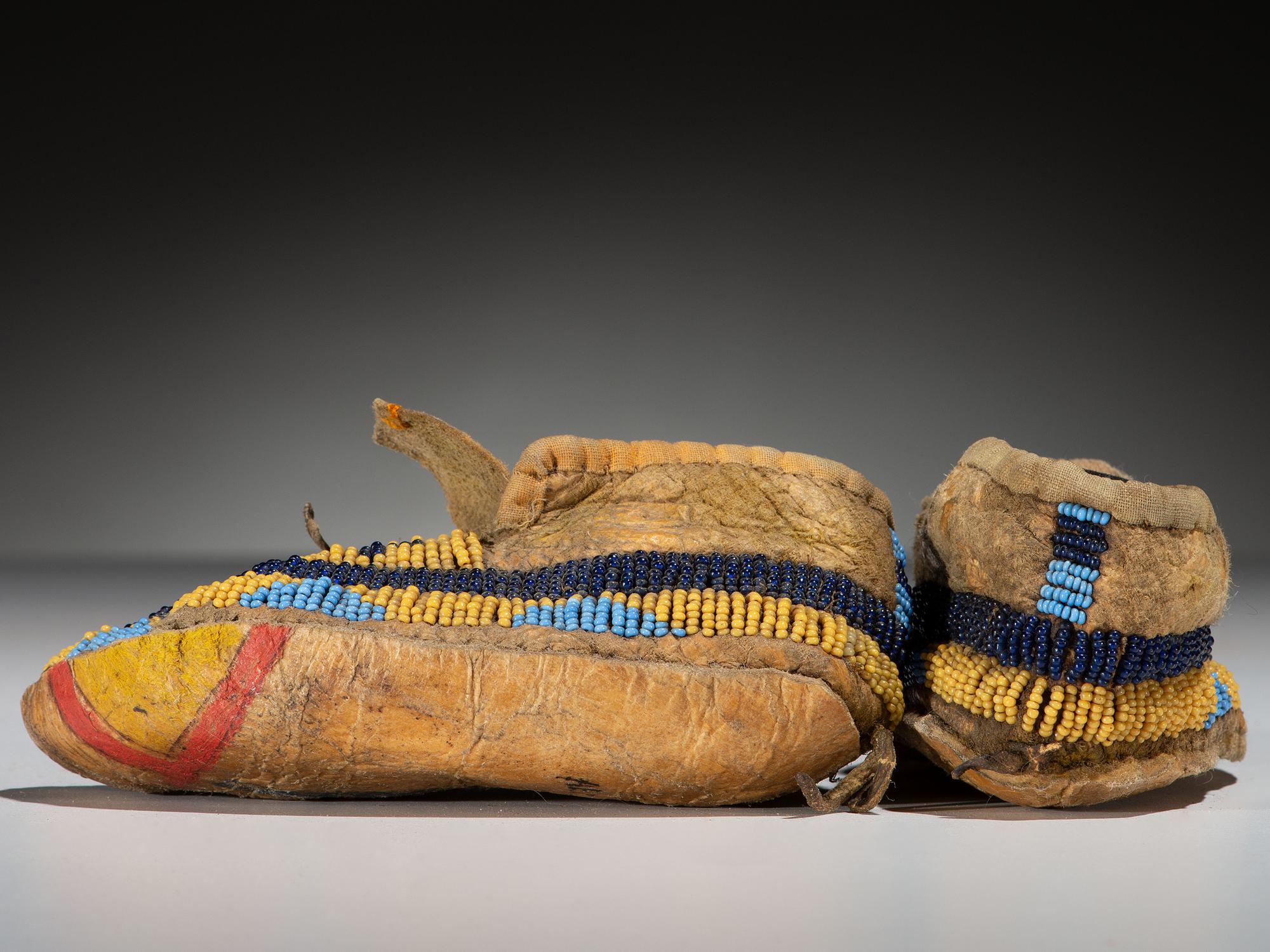 Sioux Child's Beaded Buffalo Hide Moccasins