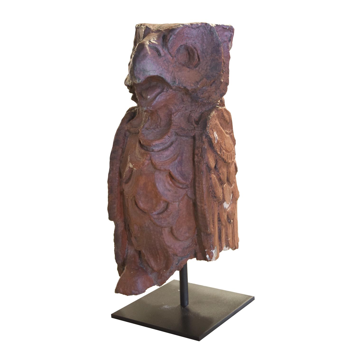A Terra Cotta Building Ornament in the Form of an Owl 6" W x 6" D x 16" H — United States, Circa 1920