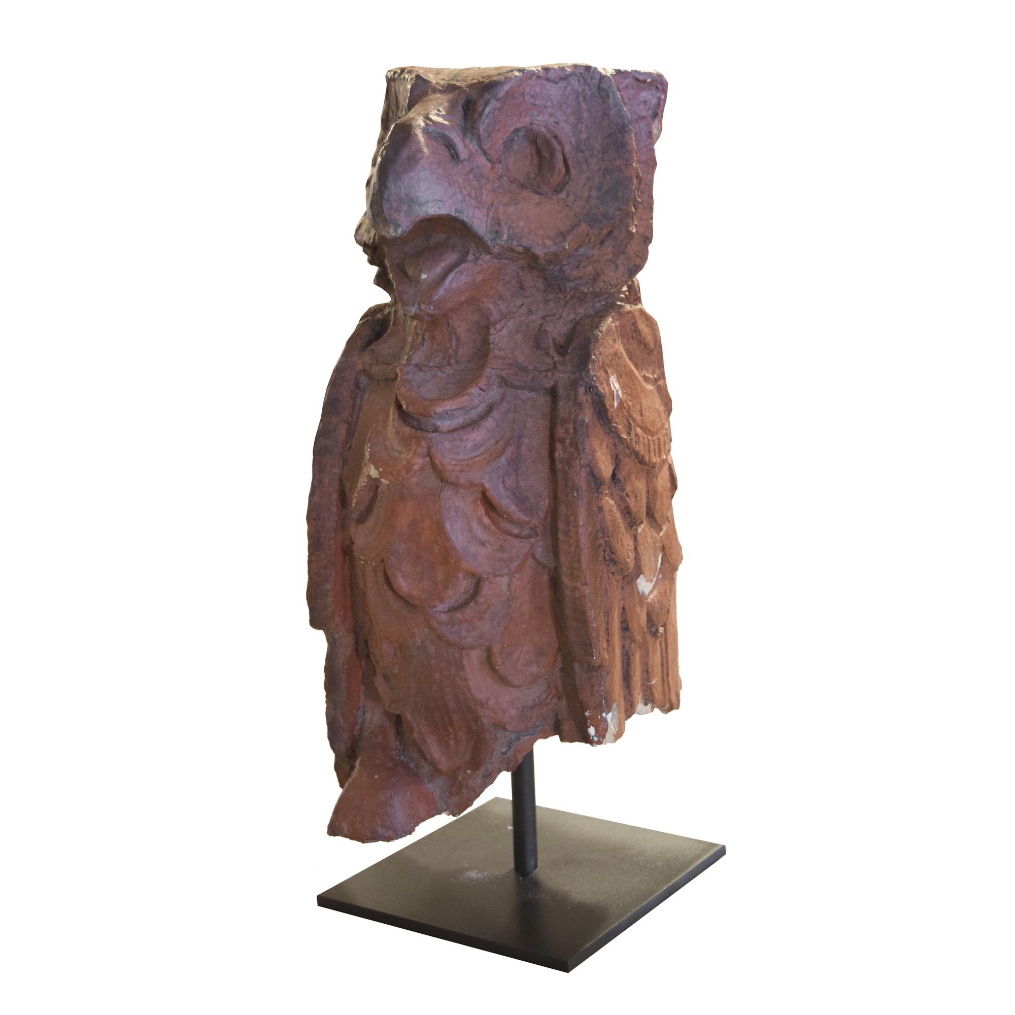 A Terra Cotta Building Ornament in the Form of an Owl 6" W x 6" D x 16" H — United States, Circa 1920