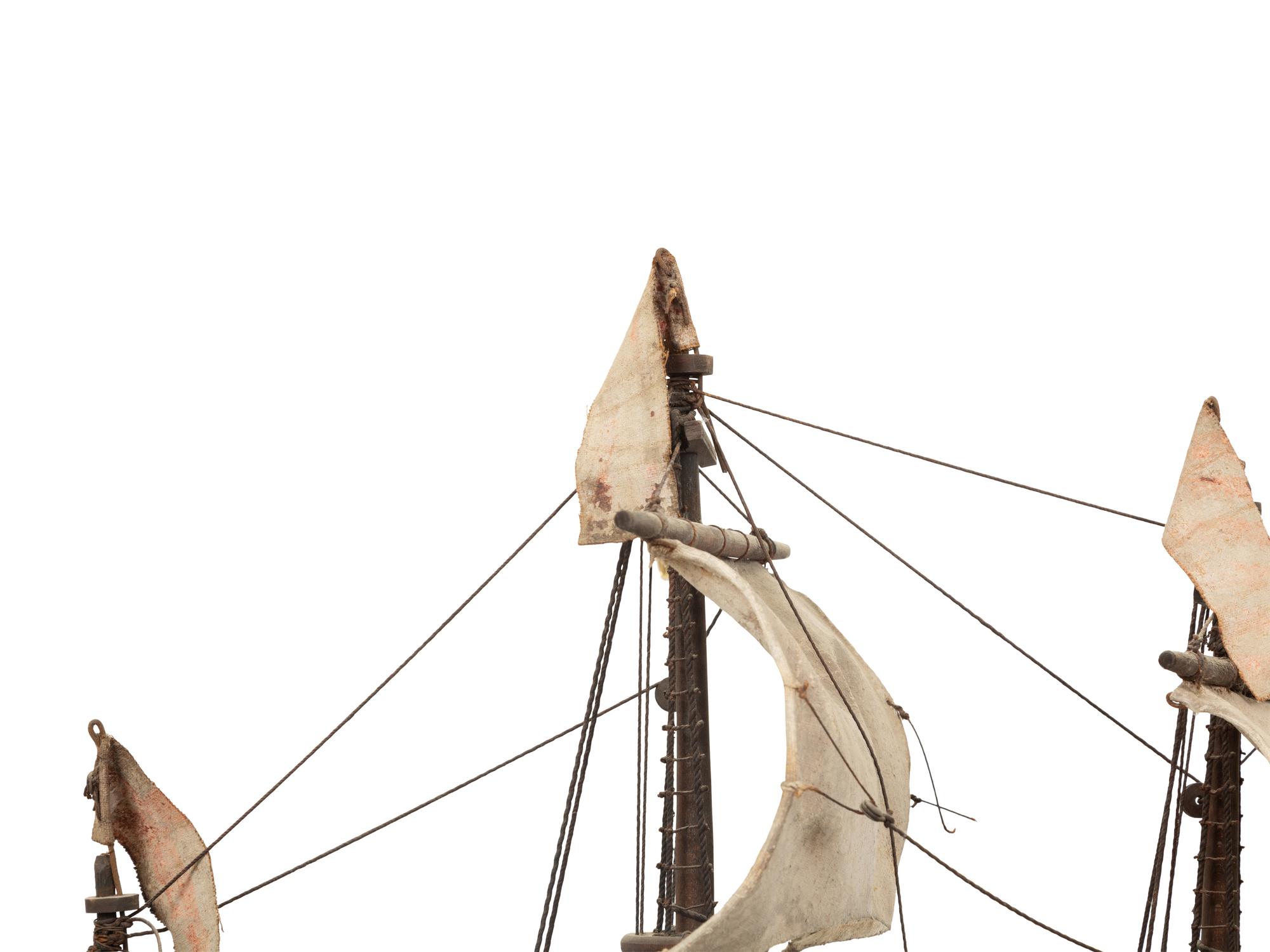 An Italian Painted and Parcel Gilt Model of a Galleon with Painted Cotton Sails