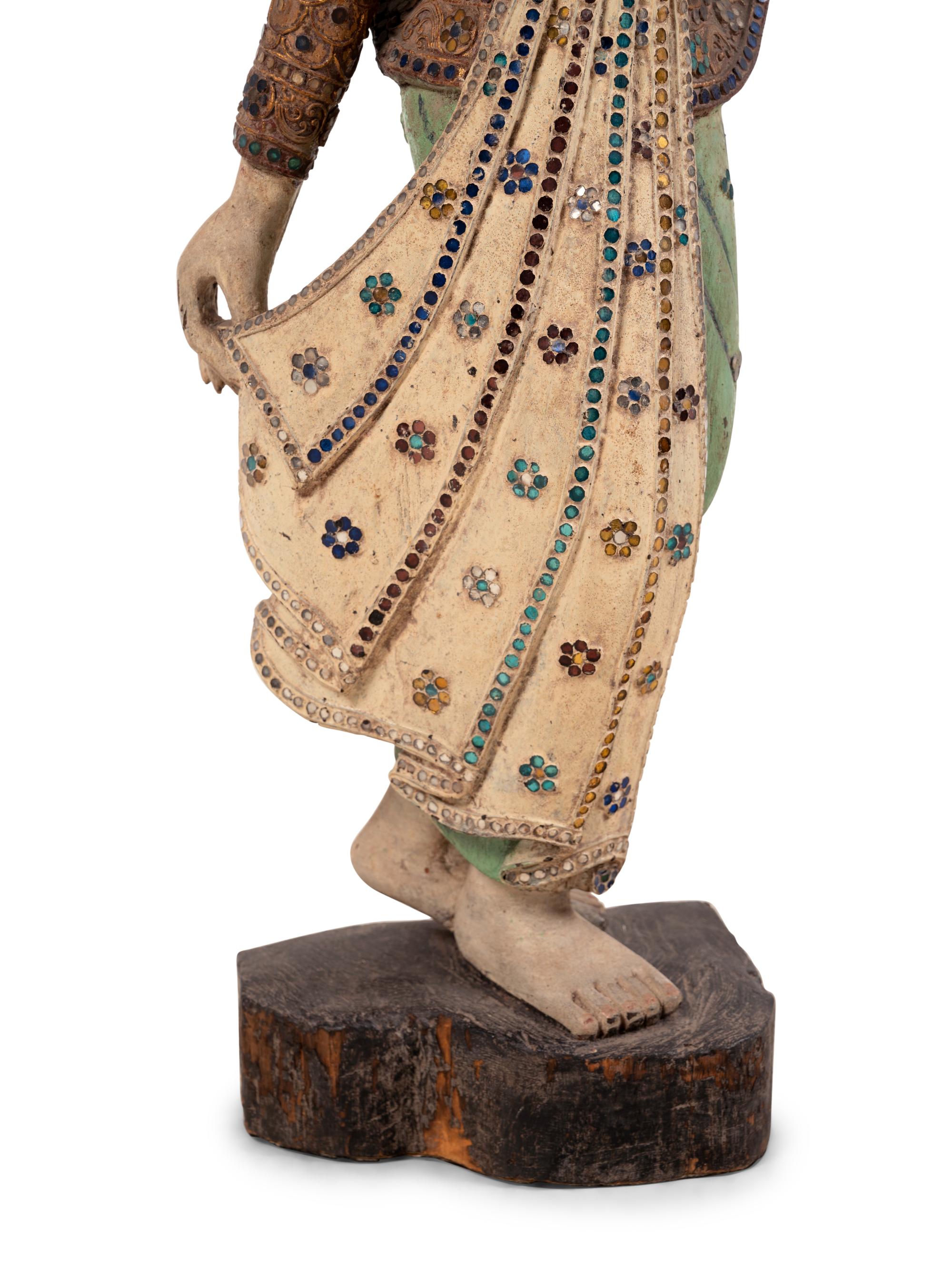 A Chinese Mica-Inset Carved and Polychrome Decorated Wood Standing Female Deity