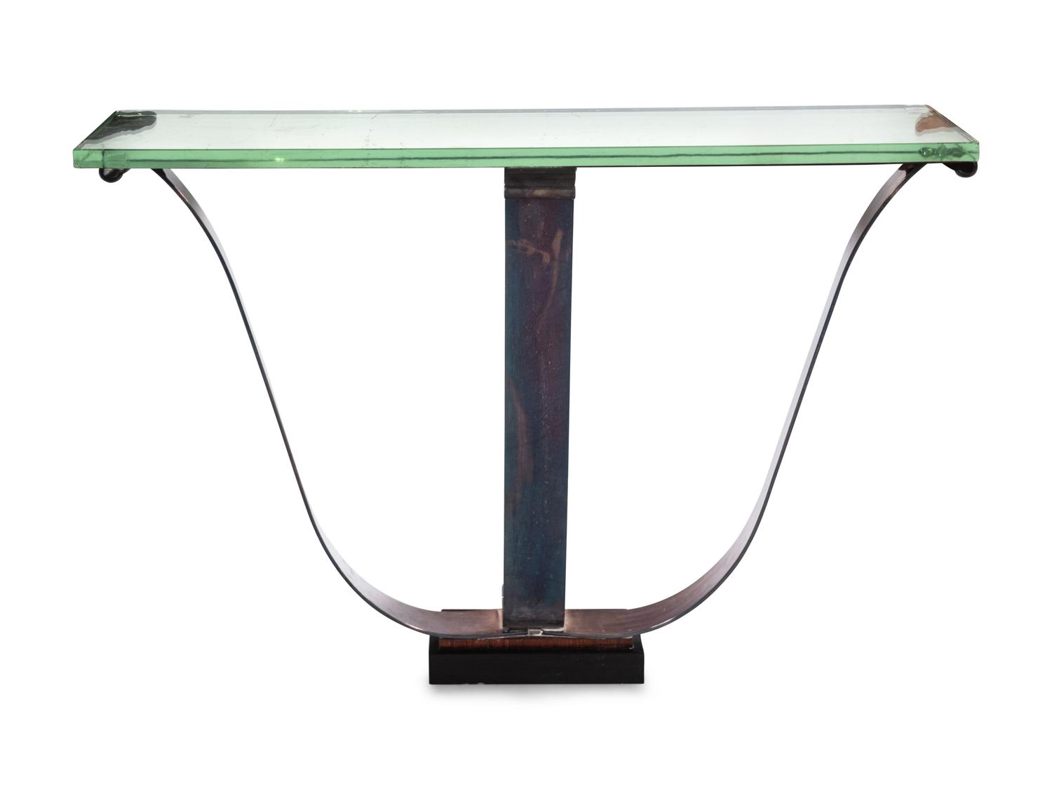 An Iron and Glass Console Table Attributed to Raymond Subes