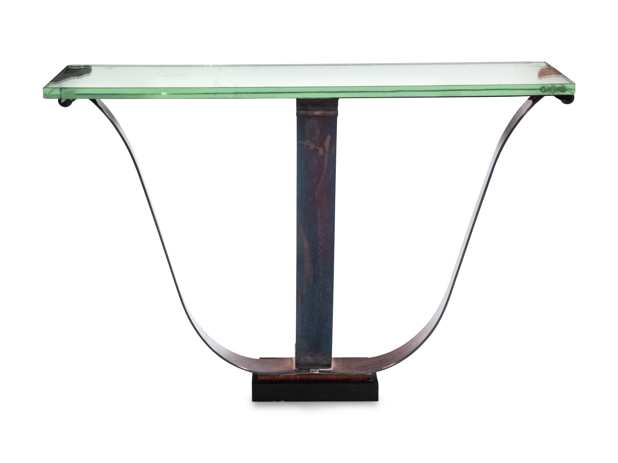 An Iron and Glass Console Table Attributed to Raymond Subes