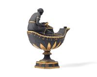 A Wedgwood Neoclassical Black Basalt and Parcel-Gilt Oil Lamp