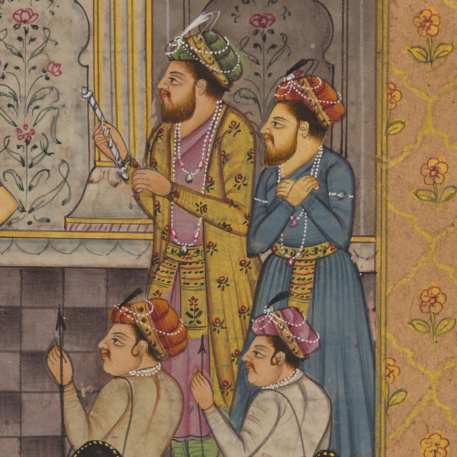 A Painting of a Mughal Harem Scene at Court, North India, 20th Century