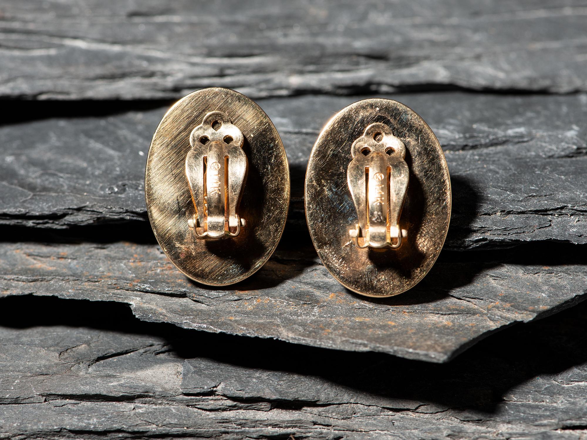 14K Gold and Mosaic Inlay Clip Earrings