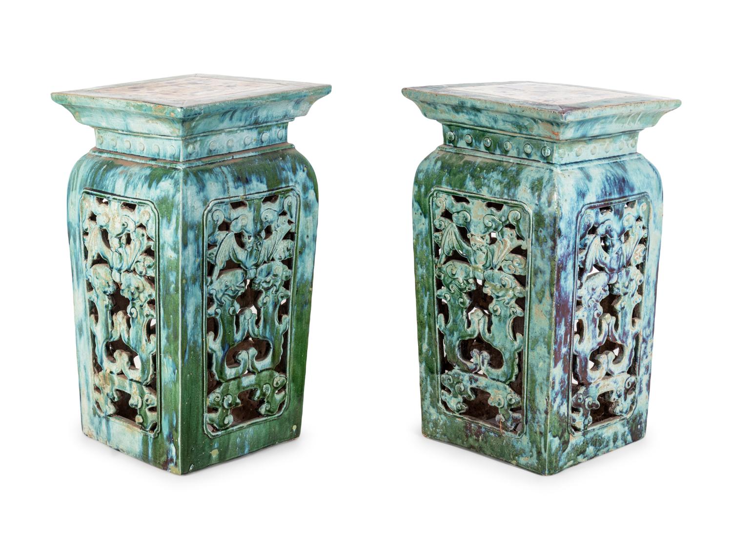 A Pair of Chinese Flambé Glazed Porcelain Square Stands