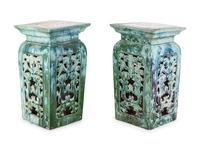 A Pair of Chinese Flambé Glazed Porcelain Square Stands