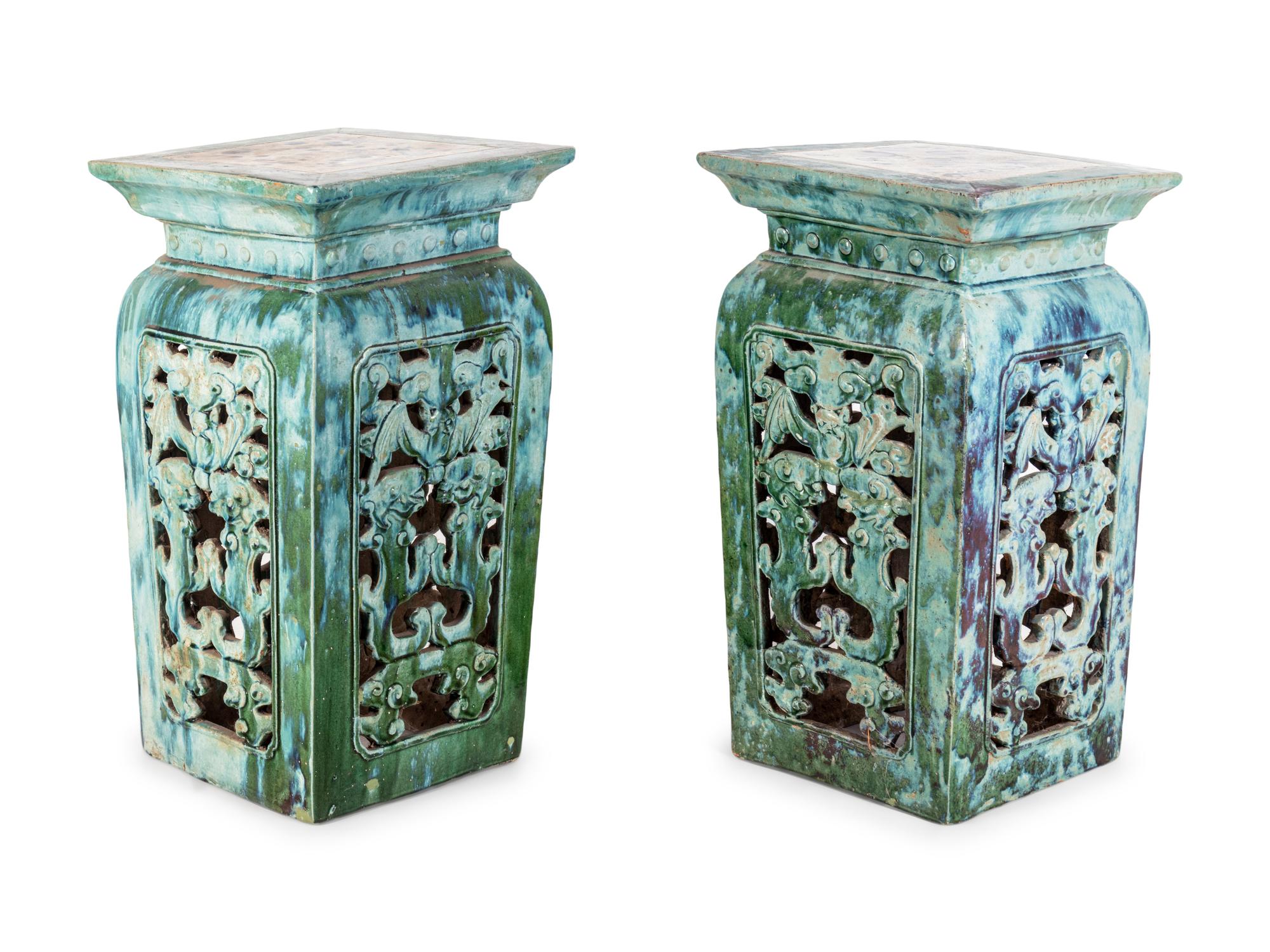 A Pair of Chinese Flambé Glazed Porcelain Square Stands