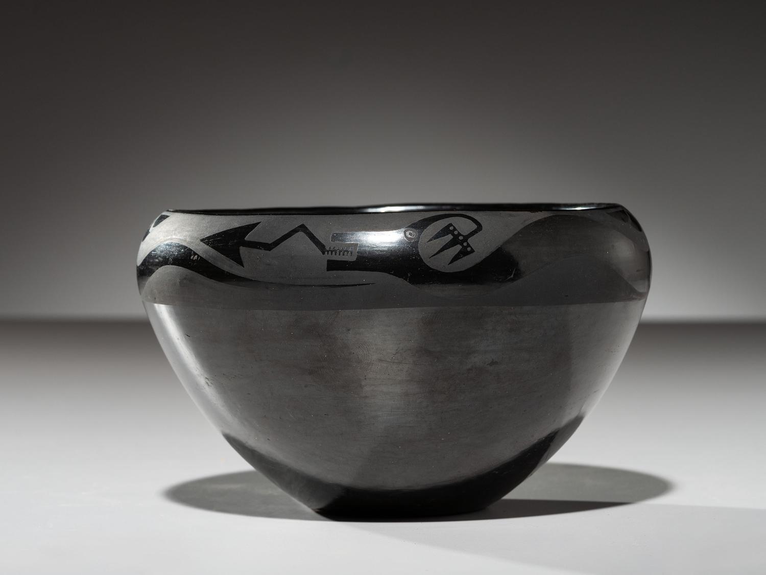 Blackware Pottery Bowl, with Avanyu 1923-1925