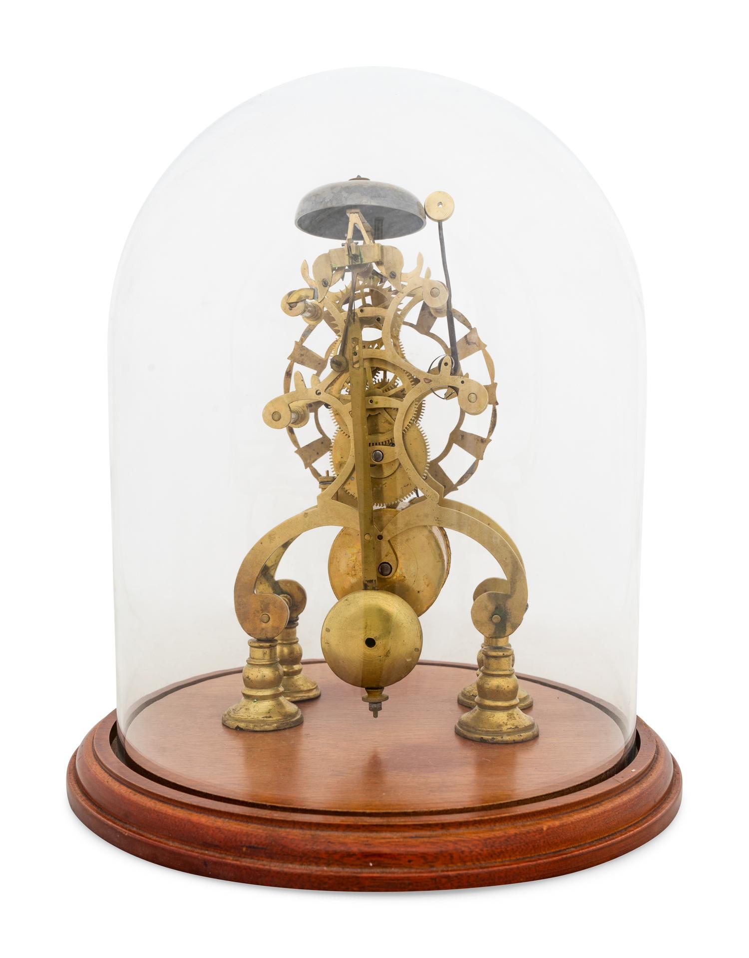 An English Brass Fusee Skeleton Clock and Cloche