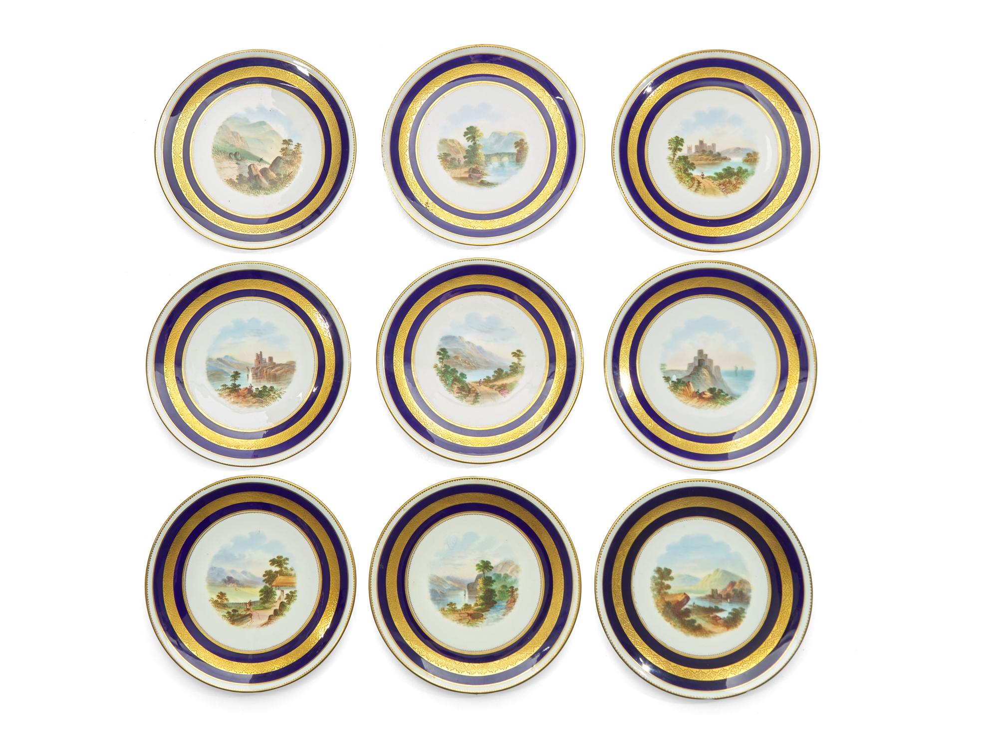 A Set of Nine Continental Gilt-Decorated Porcelain Cabinet Plates