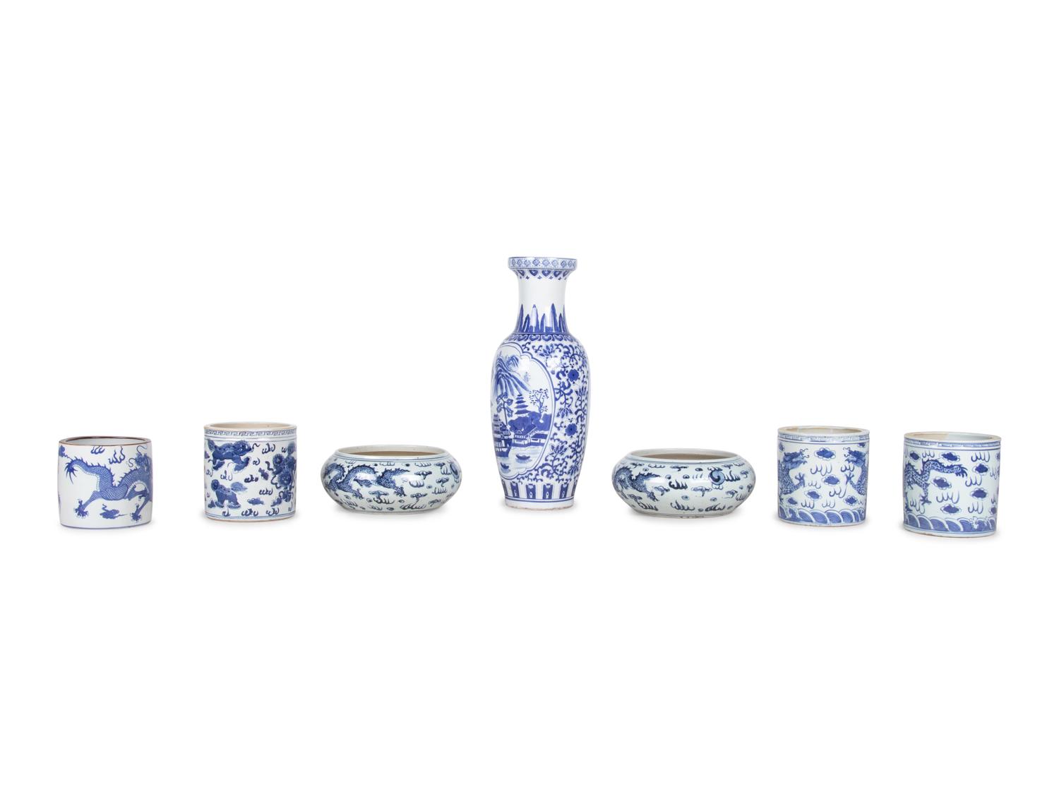 Seven Blue and White Porcelain Articles