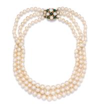 A Graduated Triple Strand Natural Pearl Necklace,