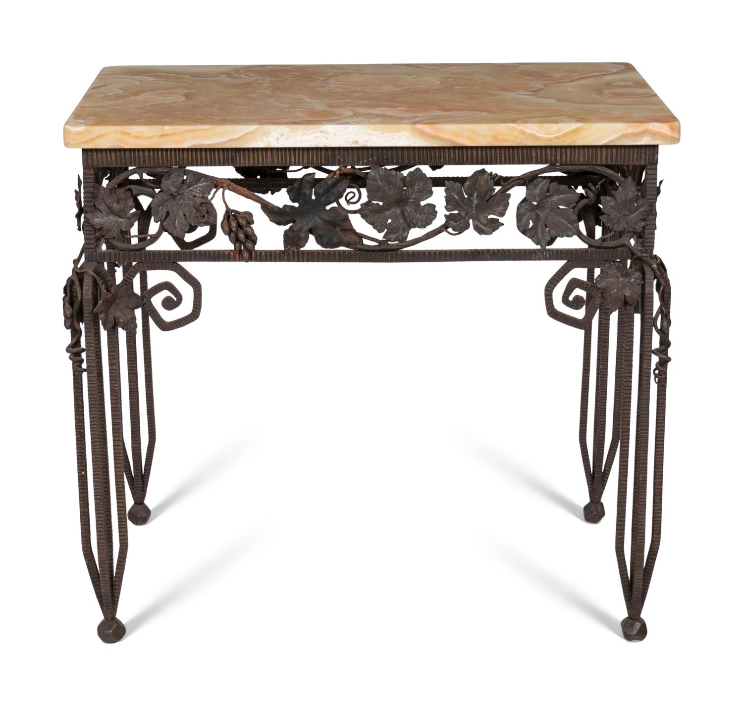 A French Art Deco Wrought Iron and Onyx Side Table