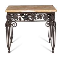 A French Art Deco Wrought Iron and Onyx Side Table