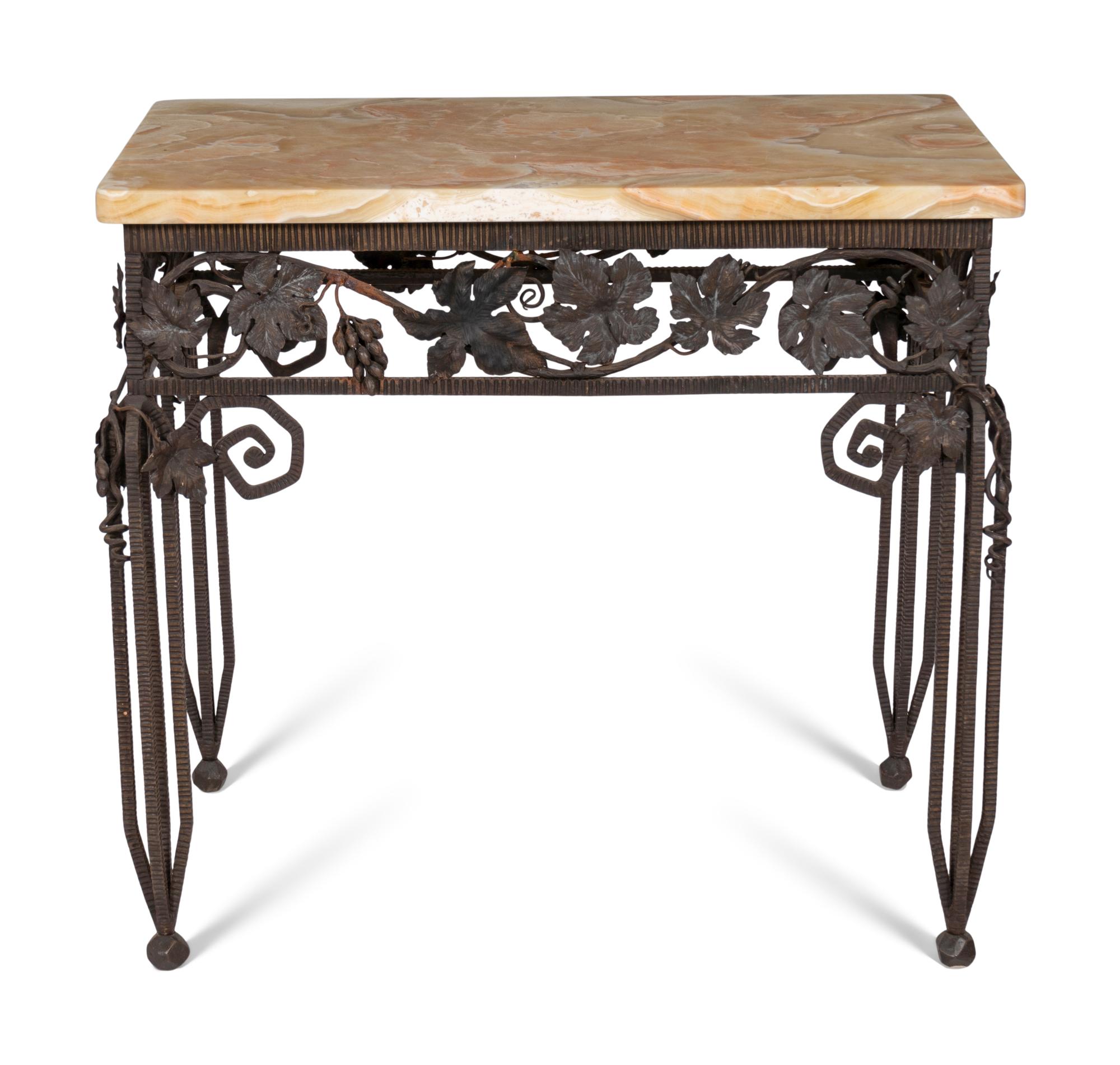 A French Art Deco Wrought Iron and Onyx Side Table