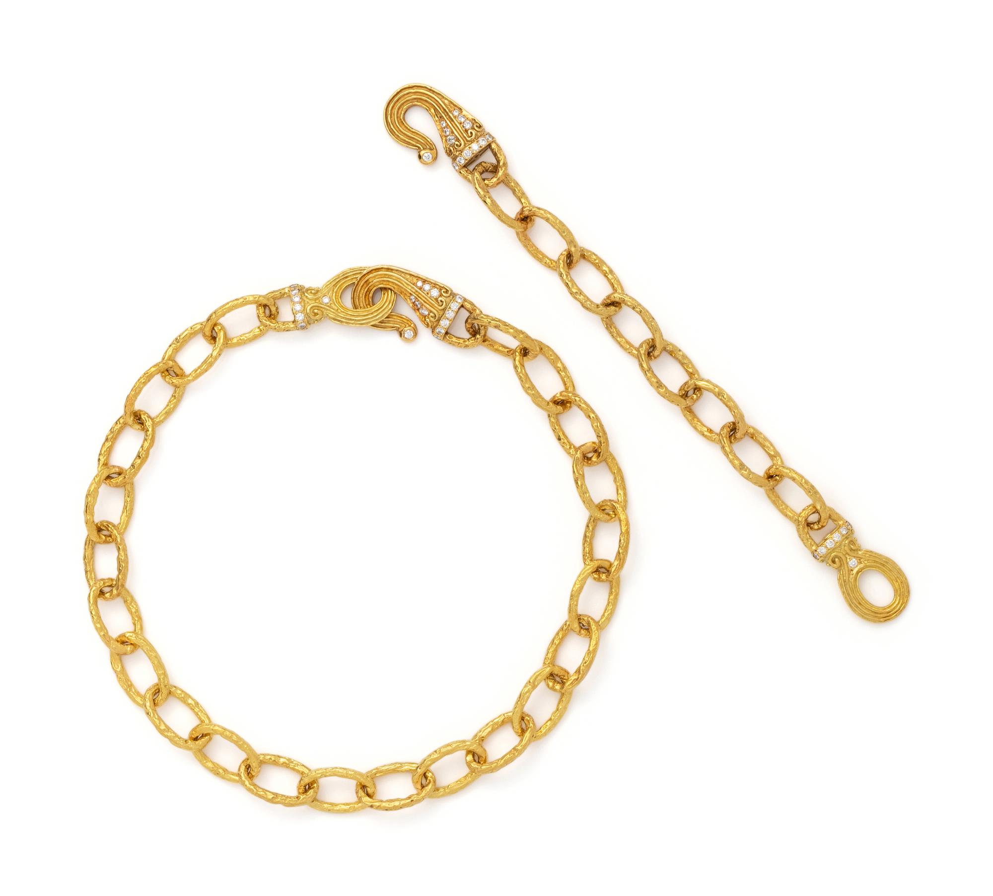 KATY BRISCOE, CONVERTIBLE YELLOW GOLD AND DIAMOND NECKLACE/BRACELET SET